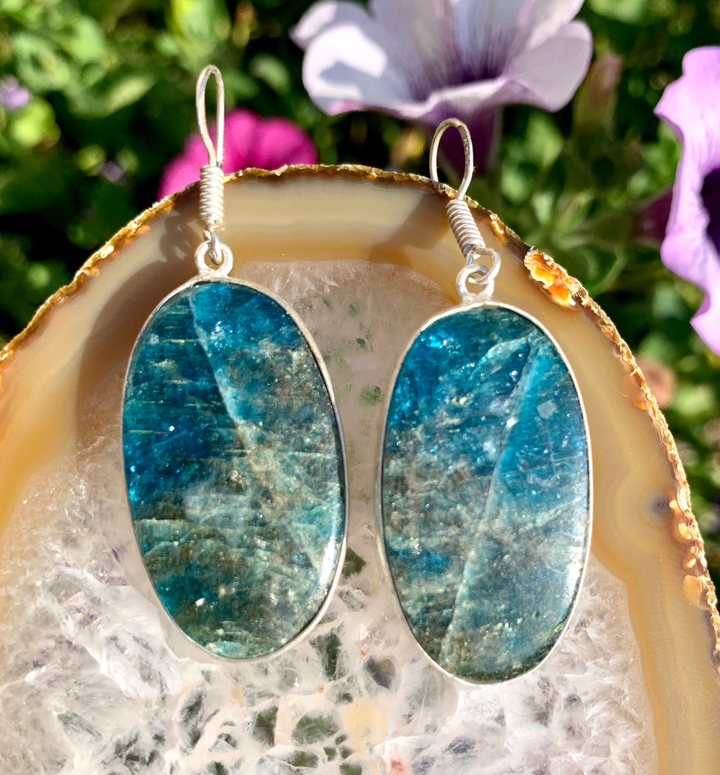 Blue Apatite Crystal Gemstone Dangle Earrings