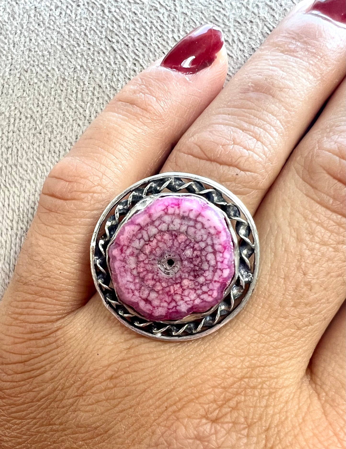 Solar Quartz Vintage Pink Dyed Crystal Ring