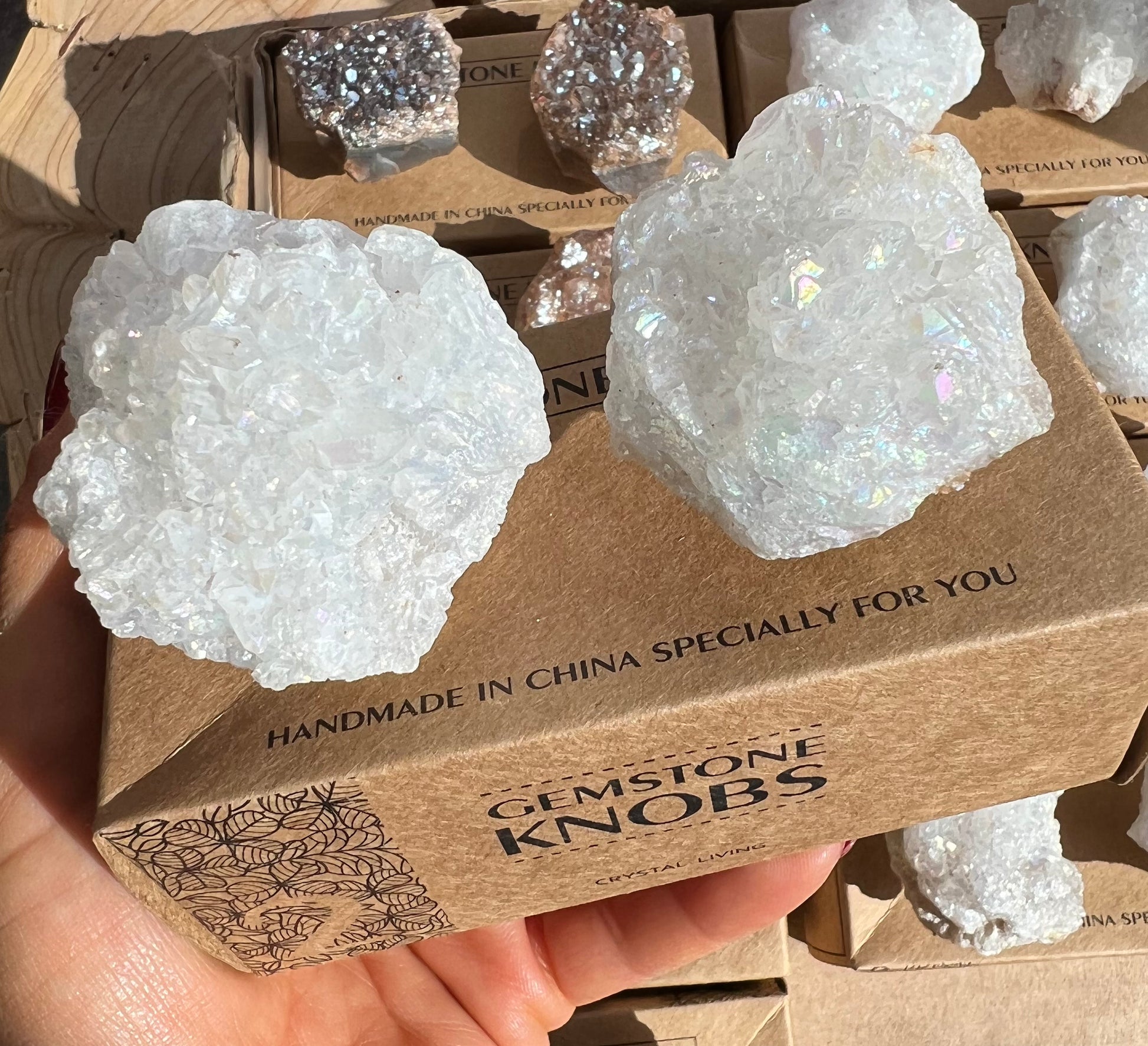 Angel Aura Quartz Geode Crystal Cluster Furniture Door Cabinet Knobs Set of 2 