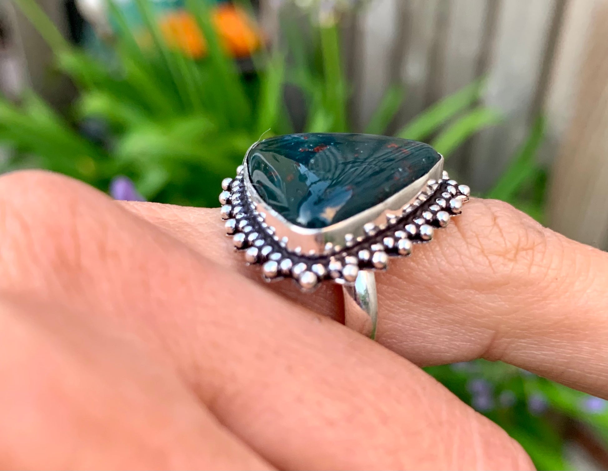 Bloodstone Crystal Statement Ring
