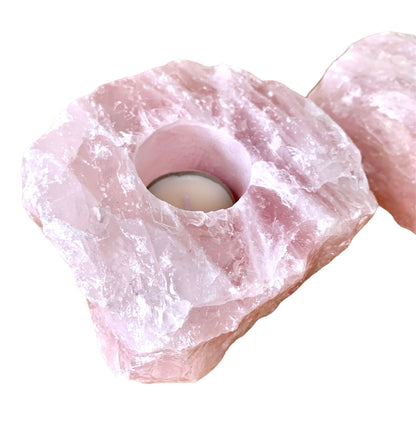 Rose Quartz Natural Pink Tea Light Candle Holder