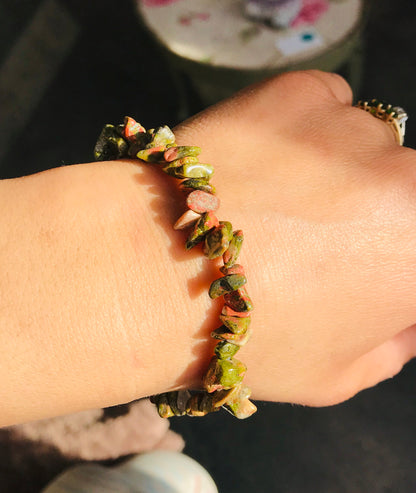 Unakite Chip Crystal Healing Stretch Bracelets - Crystal Boutique.co.uk 