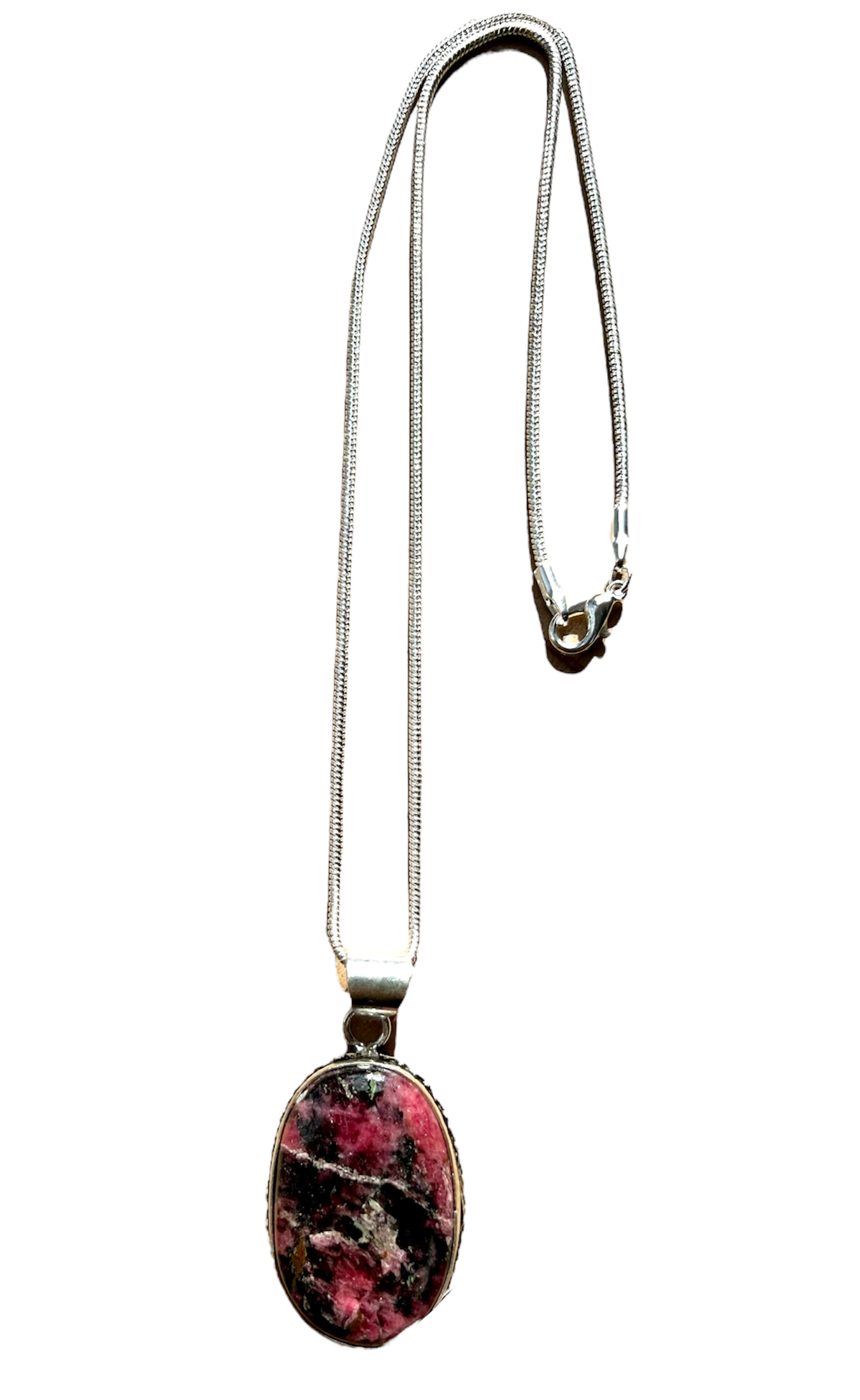 Rhodonite Crystal Gemstone Pendant Necklace