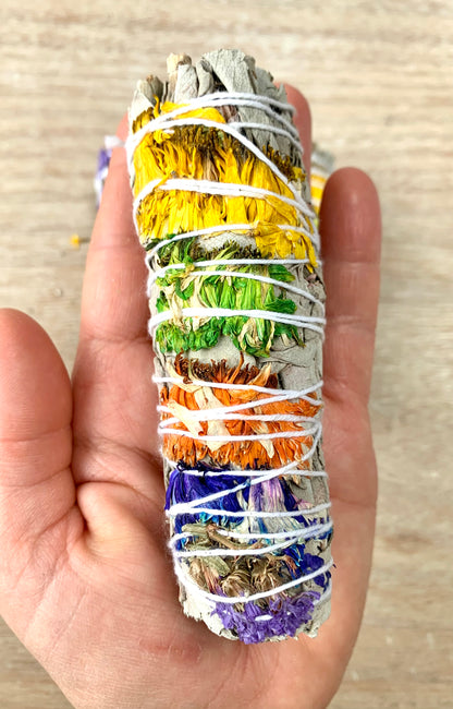 Mixed Petal White Sage Smudge Stick Bundle 10cm