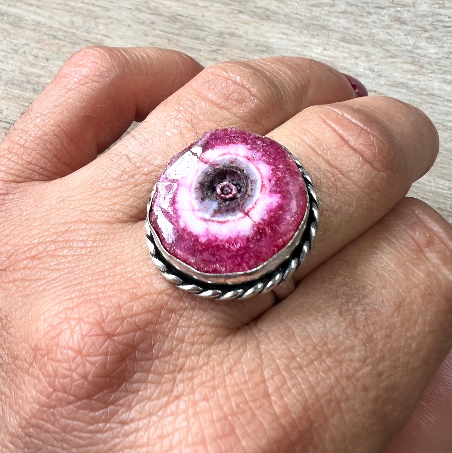 Solar Quartz Raspberry Swirl Dyed Crystal Ring