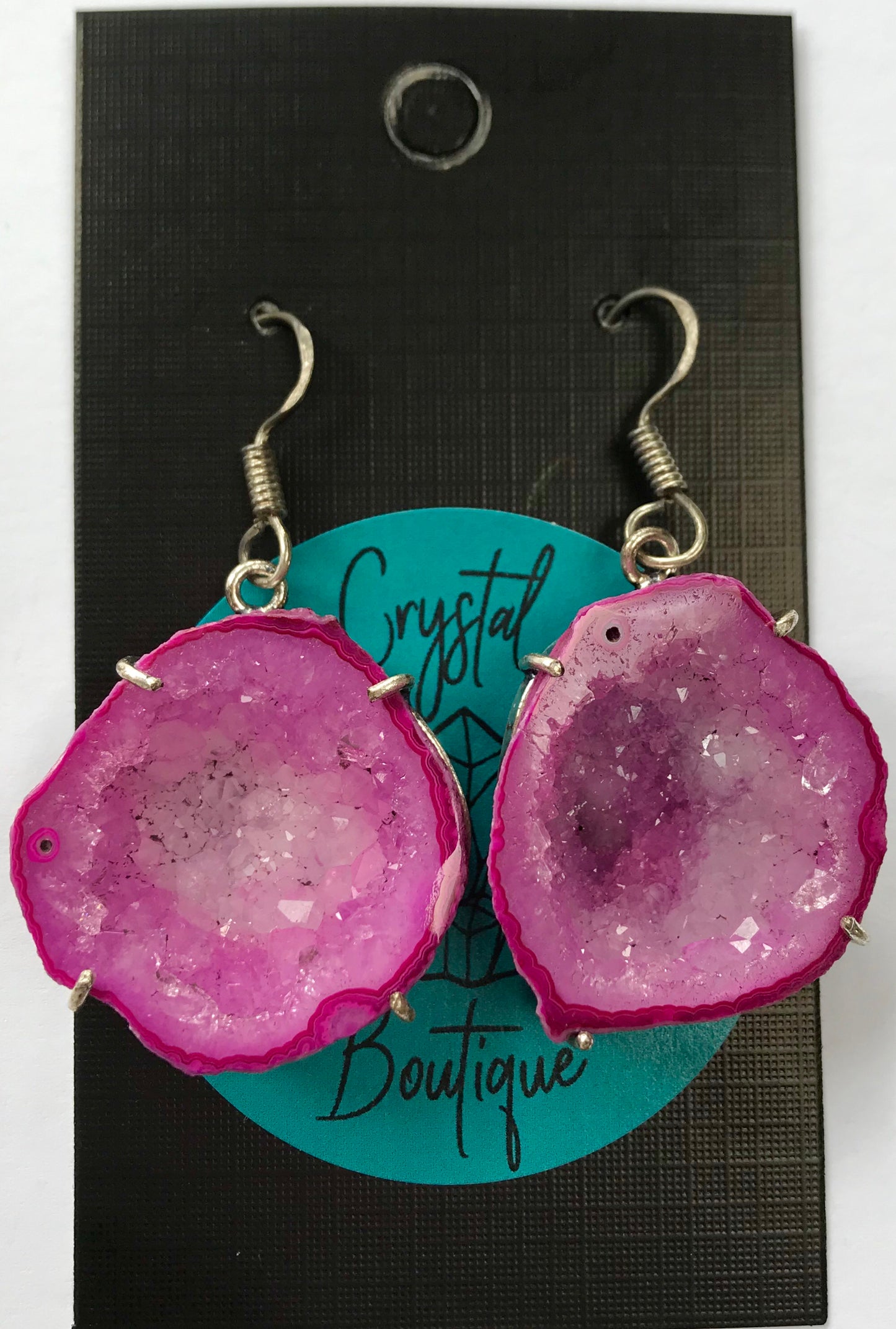 Druzy Crystal Healing Geode Slice Earrings Pink Collection - Crystal Boutique