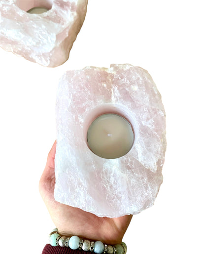 Rose Quartz Natural Pink Tea Light Candle Holder