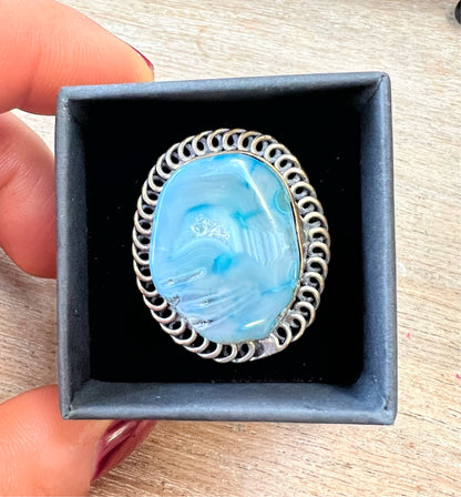 Solar Quartz Blue Oval Dyed Crystal Ring