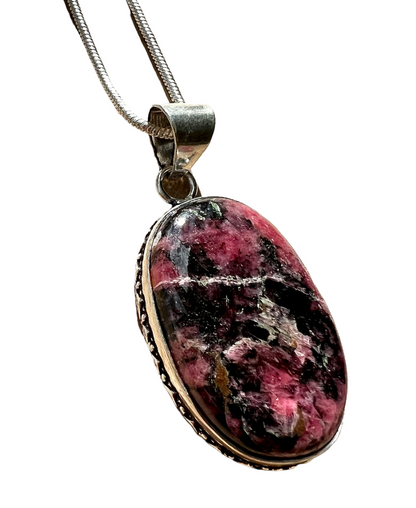 Rhodonite Crystal Gemstone Pendant Necklace