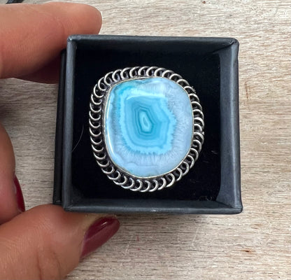 Solar Quartz Blue Swirl Dyed Crystal Ring
