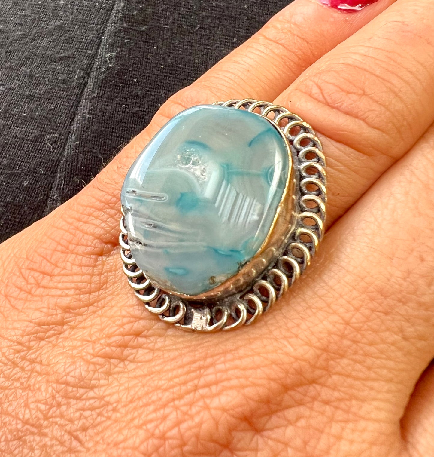 Solar Quartz Blue Oval Dyed Crystal Ring