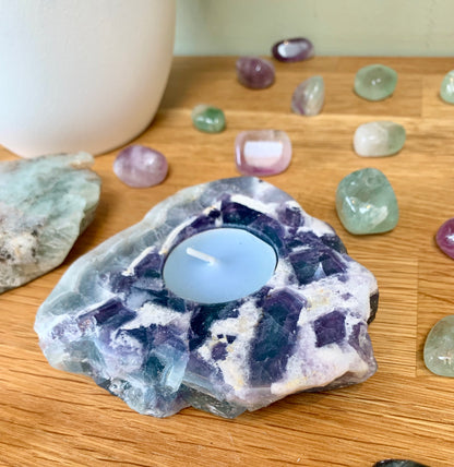 Fluorite Crystal Polished Slice Tea Light Candle Holder
