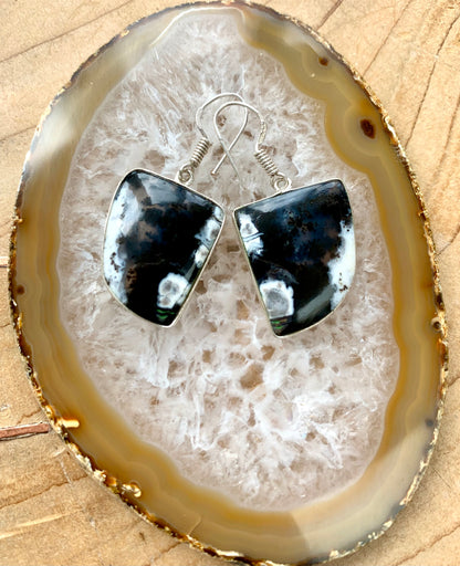 Dendritic Opal Crystal Gemstone Dangle Earrings