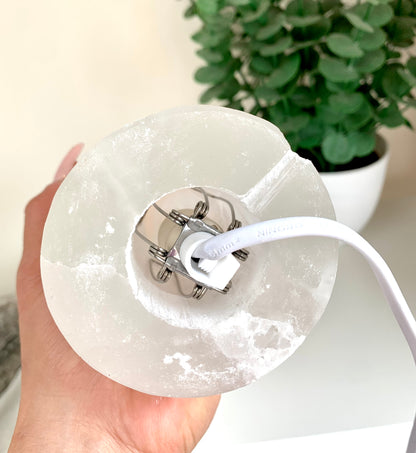 Satin Spar Selenite Flat Top Cylinder Lipstick Lamp Large