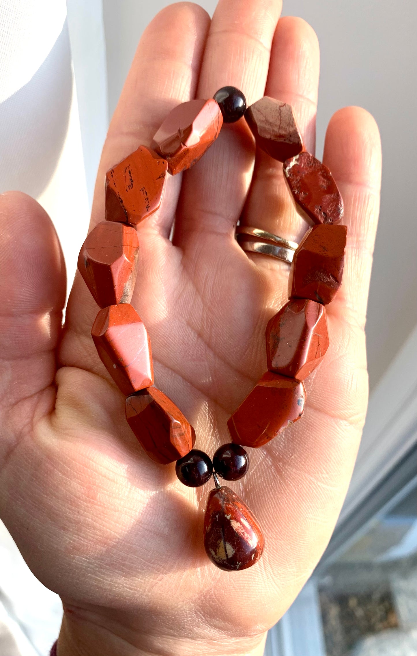 Red Jasper & Garnet Pendant Crystal Stretch Stack Bracelet