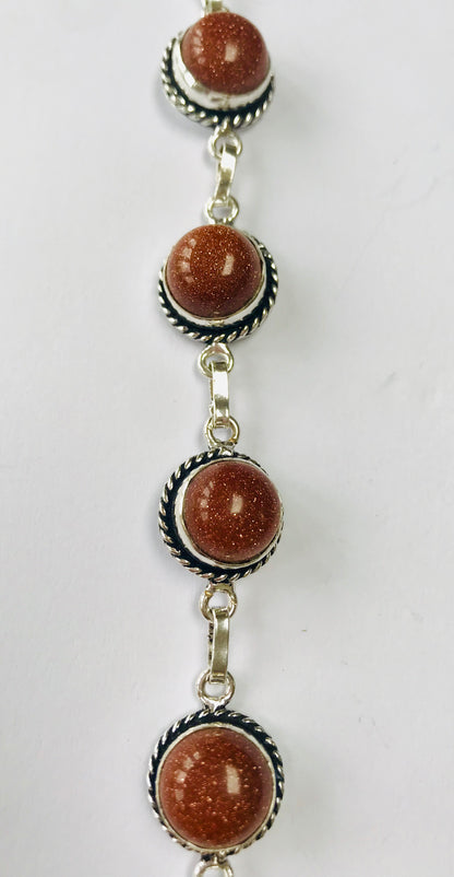 Goldstone Healing Crystal 8.5” 925 Silver Plated T-Bar Bracelet - Crystal Boutique.co.uk 