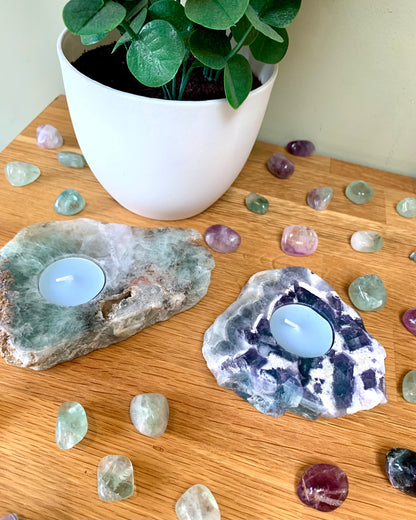 Fluorite Crystal Polished Slice Tea Light Candle Holder