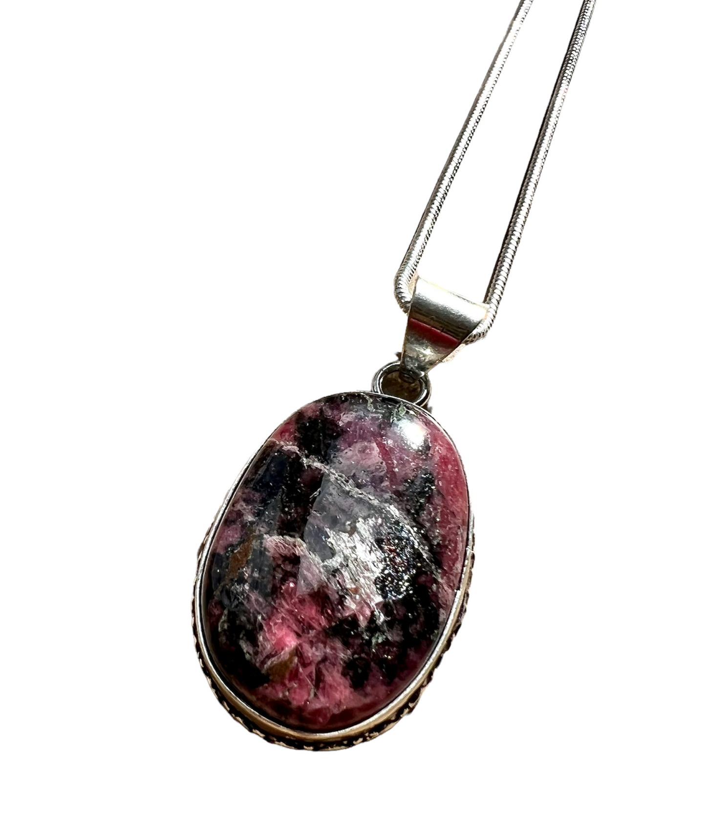 Rhodonite Crystal Gemstone Pendant Necklace