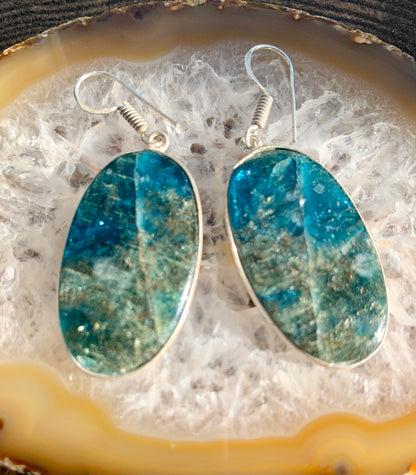 Blue Apatite Crystal Gemstone Dangle Earrings